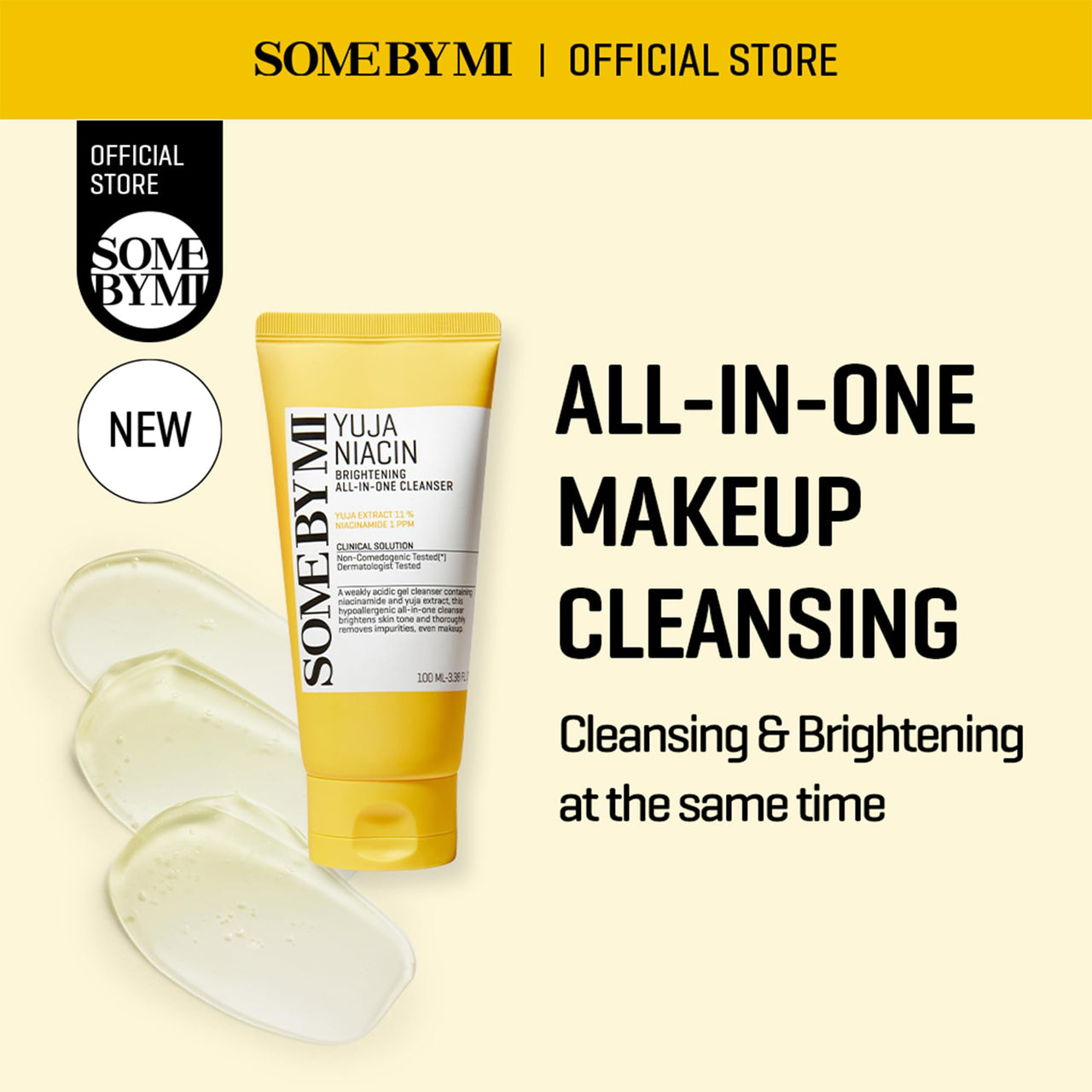 SOME BY MI Yuja Niacin Brightening All in One Cleanser - 3.38Oz, 100ml - Mild Daily Face Wash for Dull-Looking Skin - Low pH Formula with No Irritation - Pore and Sebum Care - Korean Skin Care