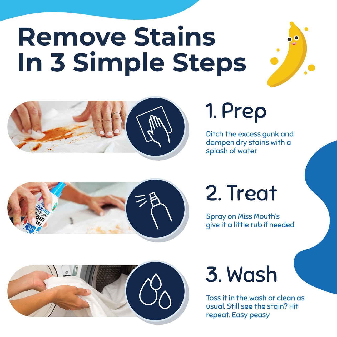 Miss Mouth's Messy Eater Stain Treater Spray - 4oz 3 Pack Stain Remover - Newborn & Baby Essentials - No Dry Cleaning Food, Grease, Coffee Off Laundry, Underwear, Fabric