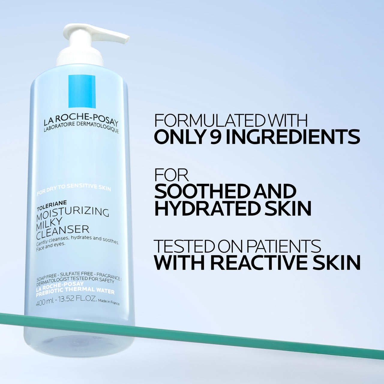 La Roche-Posay Toleriane Moisturizing Milky Cleanser, Gentle Face Cleanser with Glycerin for Dry, Sensitive & Allergy-Prone Skin, Face Wash for Hydration, Makeup Remover Cleanser, 13.5fl oz