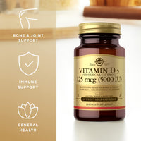 Thumbnail for Solgar Vitamin D3 (Cholecalciferol) 125 mcg (5000 IU), 60 Vegetable Capsules - Helps Maintain Healthy Bones & Teeth - Immune System Support - Non-GMO, Gluten Free, Dairy Free - 60 Servings