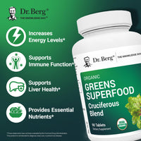 Thumbnail for Dr. Berg's Greens Superfood Cruciferous Vegetable Tablets - Vegetable Supplements for Adults w/ 11 Phytonutrient Super Greens - Energy, Immune System & Liver Veggie Tablets - 90 Tablet