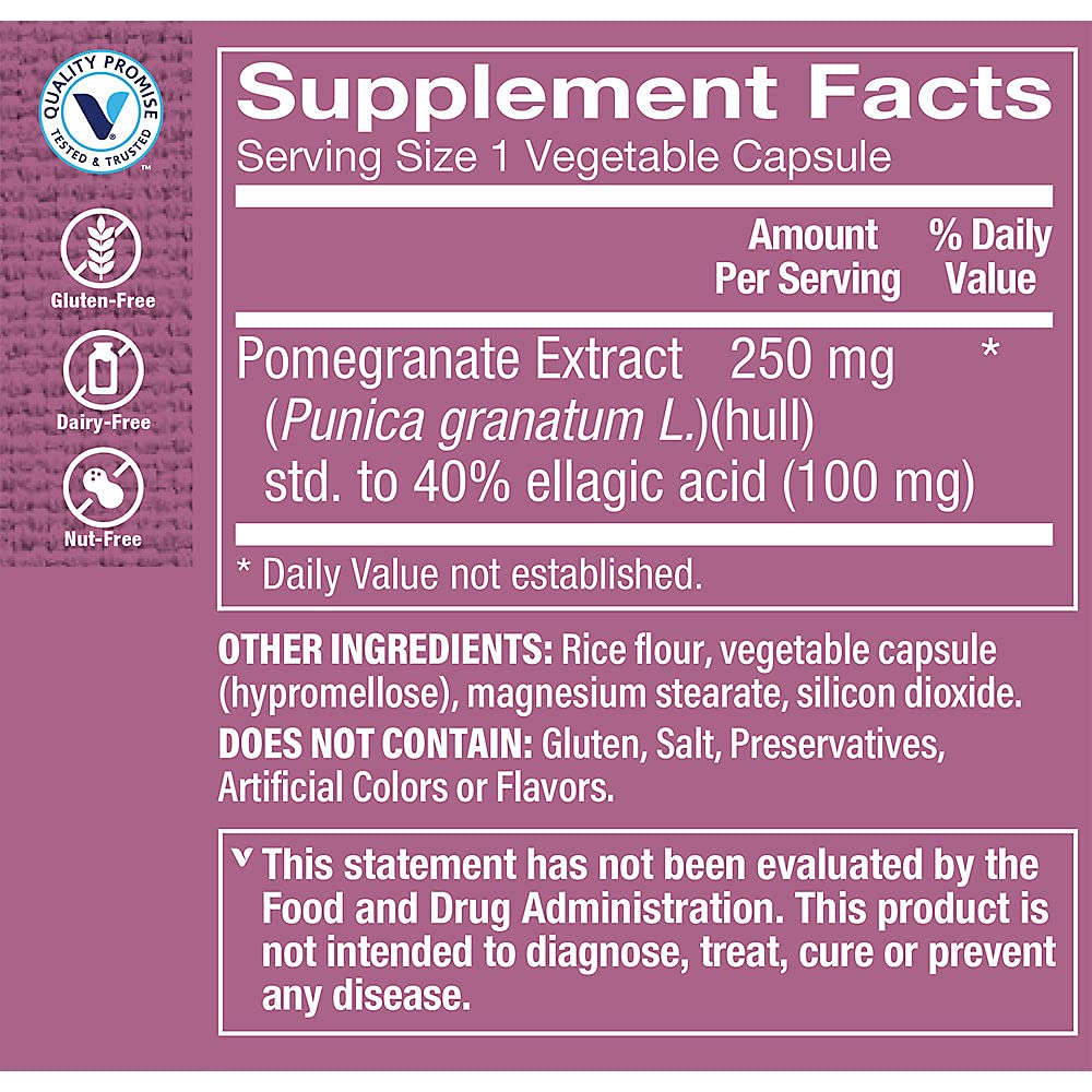 The Vitamin Shoppe Pomegranate Extract 250MG, Antioxidant That Supports Cellular Health, Superfood (100 Veggie Capsules)
