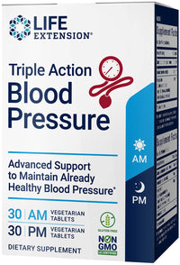Thumbnail for Life Extension Triple Action Blood Pressure, Heart Health Supplement, quercetin, stevia Extract, melatonin, Morning and Night Support, Gluten-Free, Non-GMO, Vegetarian, 60 Tablets