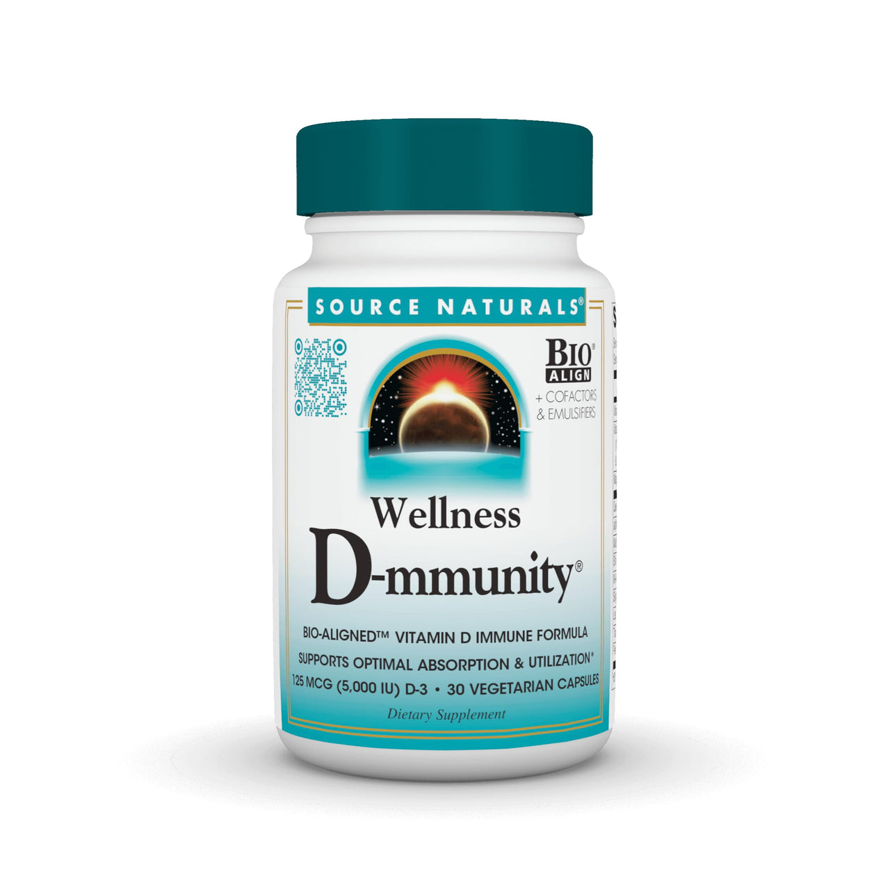 Source Naturals Wellness D-mmunity, Bio-Aligned Vitamin D Immune Formula, Supports Optimal Absorbtion and Utilization*, 125 mcg (5,000 IU) D-3-30 Vegetarian Capsules
