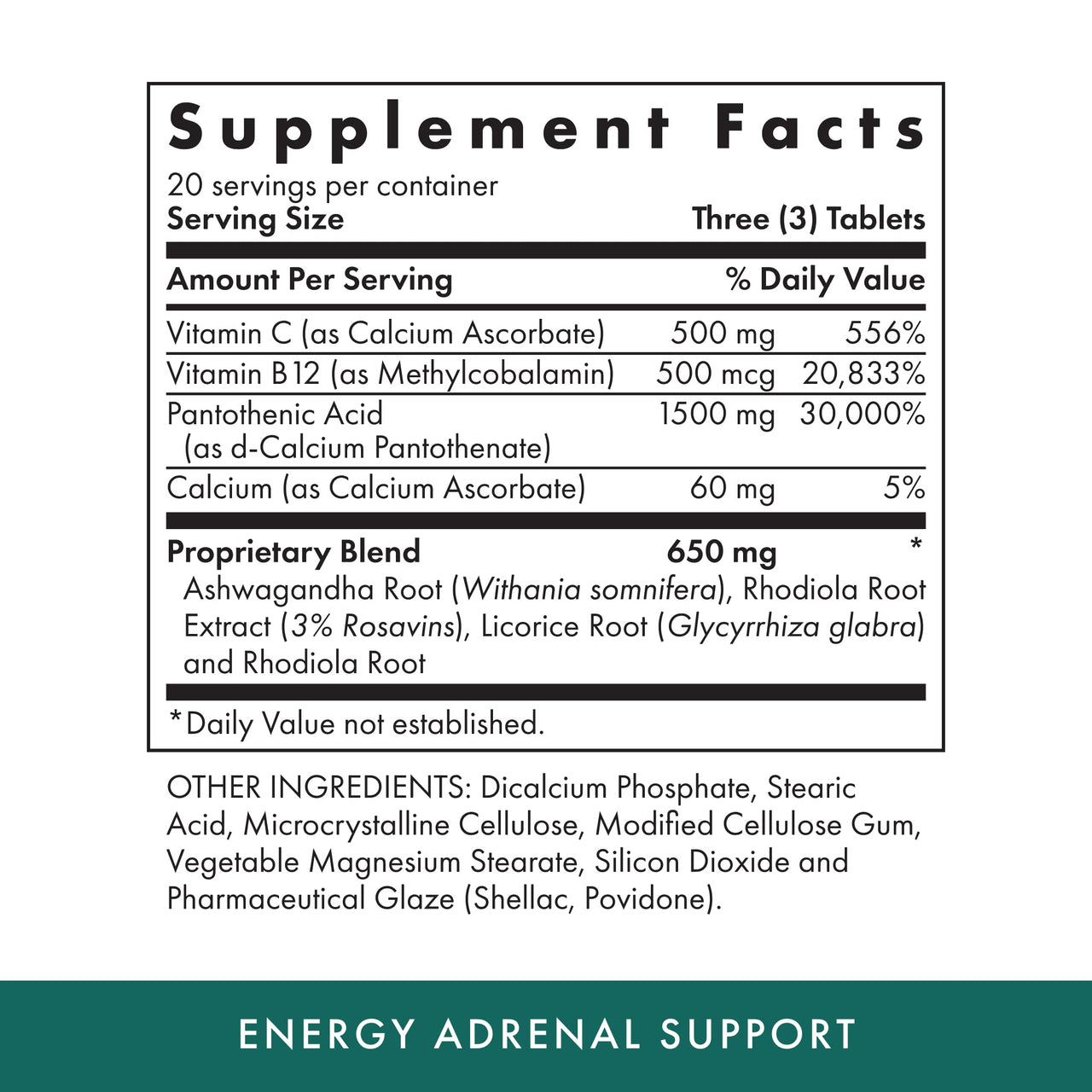 Michael's Health Naturopathic Programs Energy Adrenal Support - 60 Vegetarian Tablets - Nutrients for Adrenal Support - Kosher - 20 Servings