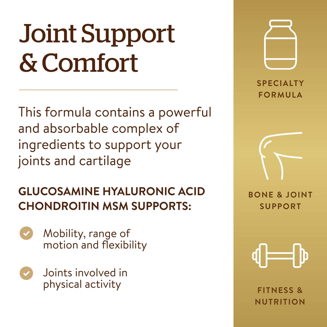 Solgar Glucosamine Hyaluronic Acid Chondroitin MSM (Shellfish-Free), 60 Tablets - Joint Support & Comfort - Supports Active Lifestyles - Non-GMO, Gluten Free, Dairy Free - 20 Servings