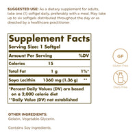 Thumbnail for Solgar Soya Lecithin 1360 mg - 100 Softgels - Source of Choline - Gluten Free, Dairy Free - 100 Servings