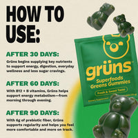 Thumbnail for Gruns Adult Super Greens Multivitamin Gummies, Superfood Gummy Vitamins for Women and Men with Spirulina, Chlorella, Adaptogens & Prebiotic Fiber for Digestive Health (28 Count)