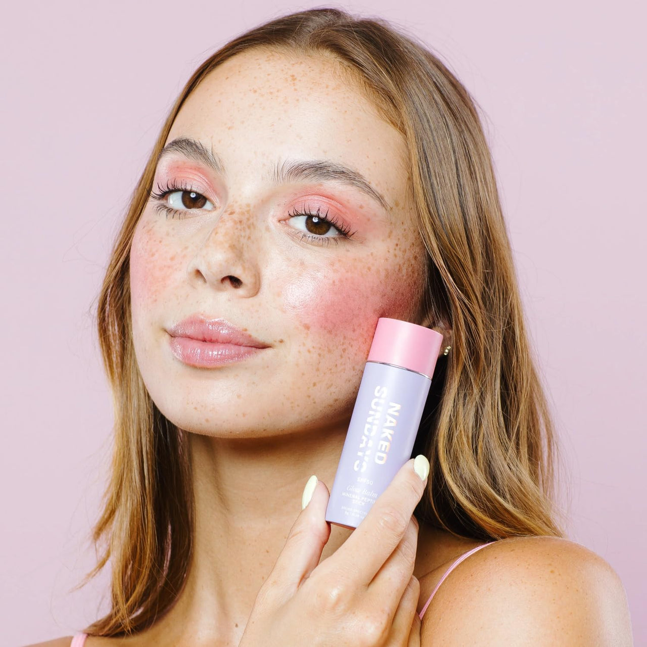 Naked Sundays SPF 50 Glow Balm Peptide-Infused Multi-Tasking Blush Stick for Cheeks, Lips & Eyes – Broad Spectrum Sunscreen with Zinc Oxide – 8g (Pink Pop)
