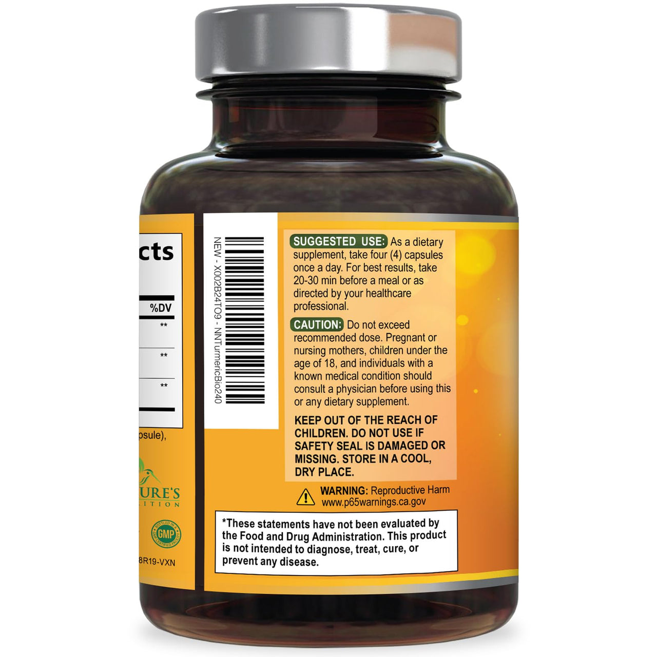 Turmeric Curcumin Supplement - 2400mg Organic Turmeric Per Serving - 95% Curcuminoids & BioPerine Black Pepper Extract for Best Absorption - Natural Vegan Joint Support, Bottled in USA - 240 Capsules