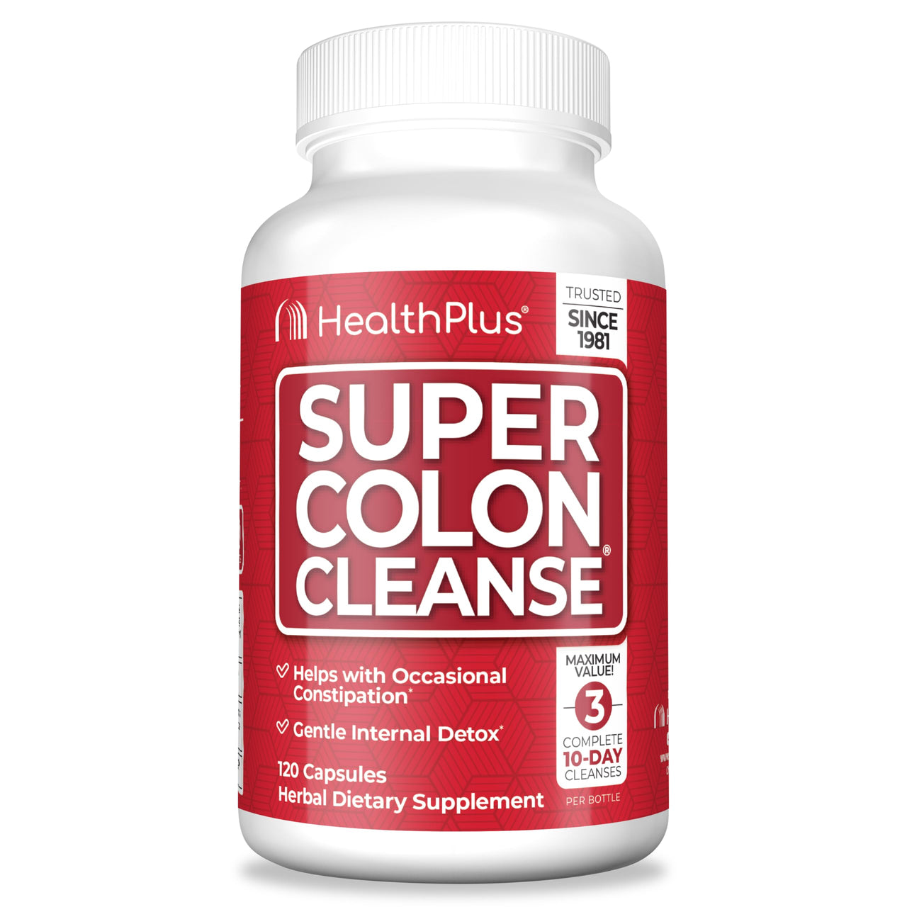 Health Plus Super Colon Cleanse 30 Day Supply of Gentle Gut Cleanse Detox, Psyllium Husk, Probiotics for Constipation Relief & Digestive Support, 120 Capsules