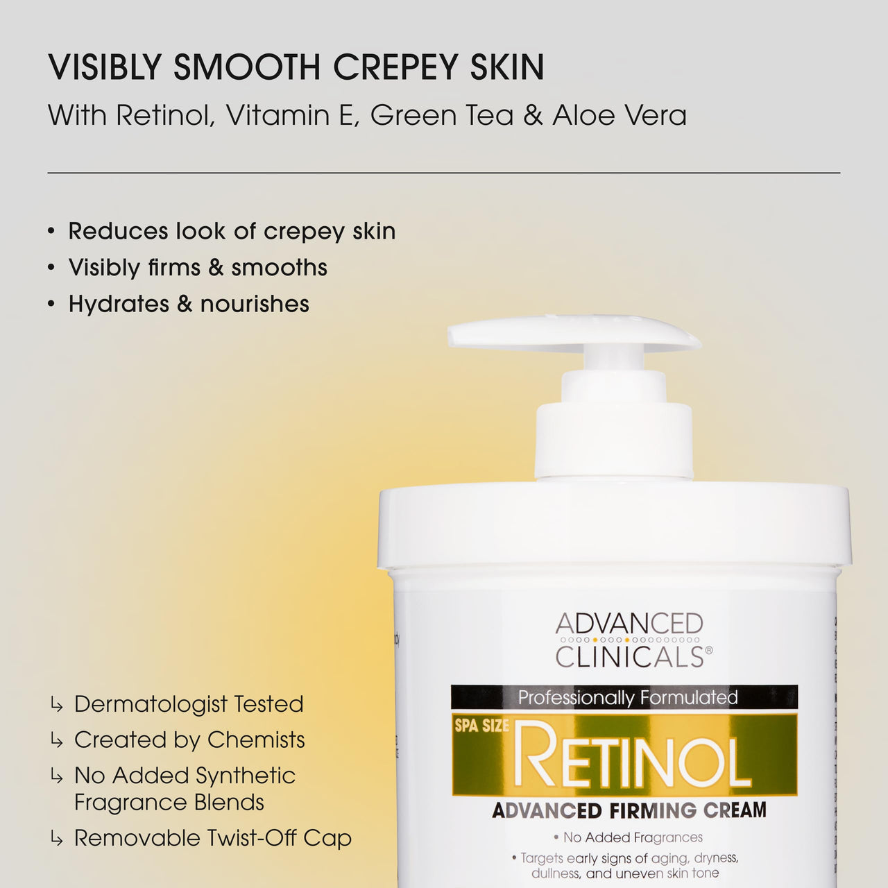 Advanced Clinicals Retinol Body Lotion & Face Moisturizer | Visible Anti Aging Skin Care Retinol Body Cream For Women & Men Targets Look Of Fine Lines, Wrinkles, & Crepe Looking Dry Skin, 16 Ounce