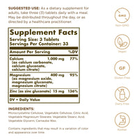 Thumbnail for Solgar Calcium Magnesium Plus Zinc, 100 Tablets (Pack of 2) - Promotes Healthy Bones and Teeth - Supports Nerve & Muscle Function - Non-GMO, Vegan, Gluten Free, Dairy Free, Kosher - 66 Total Servings