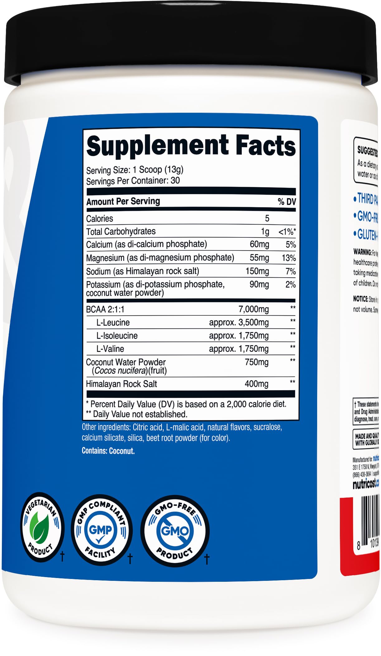 Nutricost BCAA + Hydration Powder (Fruit Punch) 30 Servings - Branched Chain Amino Acids with Hydration Complex - Gluten-Free, Non-GMO