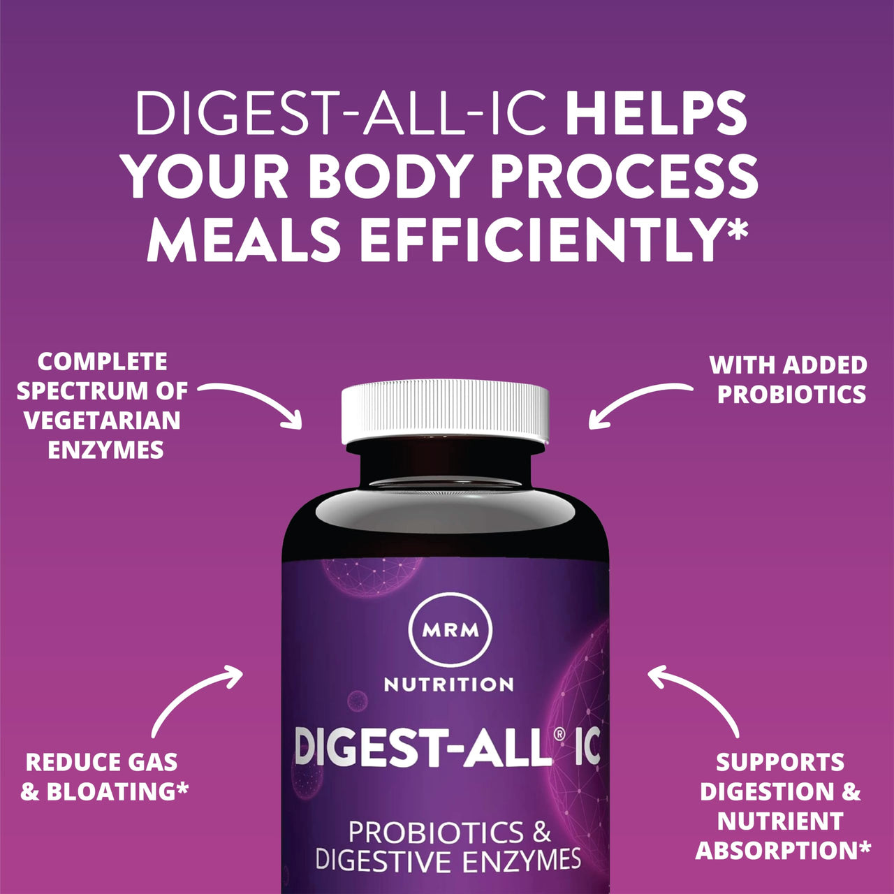 MRM Nutrition Digest-IC Plant-Based Digestive Enzymes - Supports Digestion & May Help Alleviate Occasional Gas & Bloating, Contains Probiotics, Enzymes, & Herbs, Vegetarian & Gluten-Free, 30 Servings