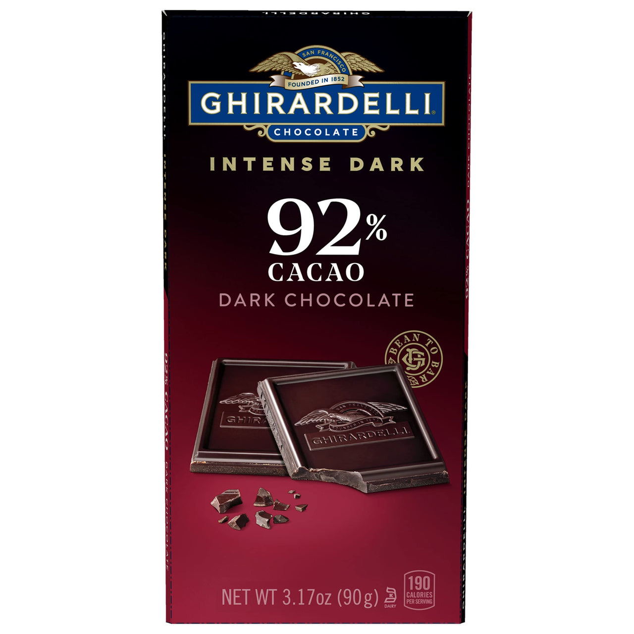 GHIRARDELLI Intense Dark Chocolate Bar, 92% Cacao, 3.17 Oz Bar