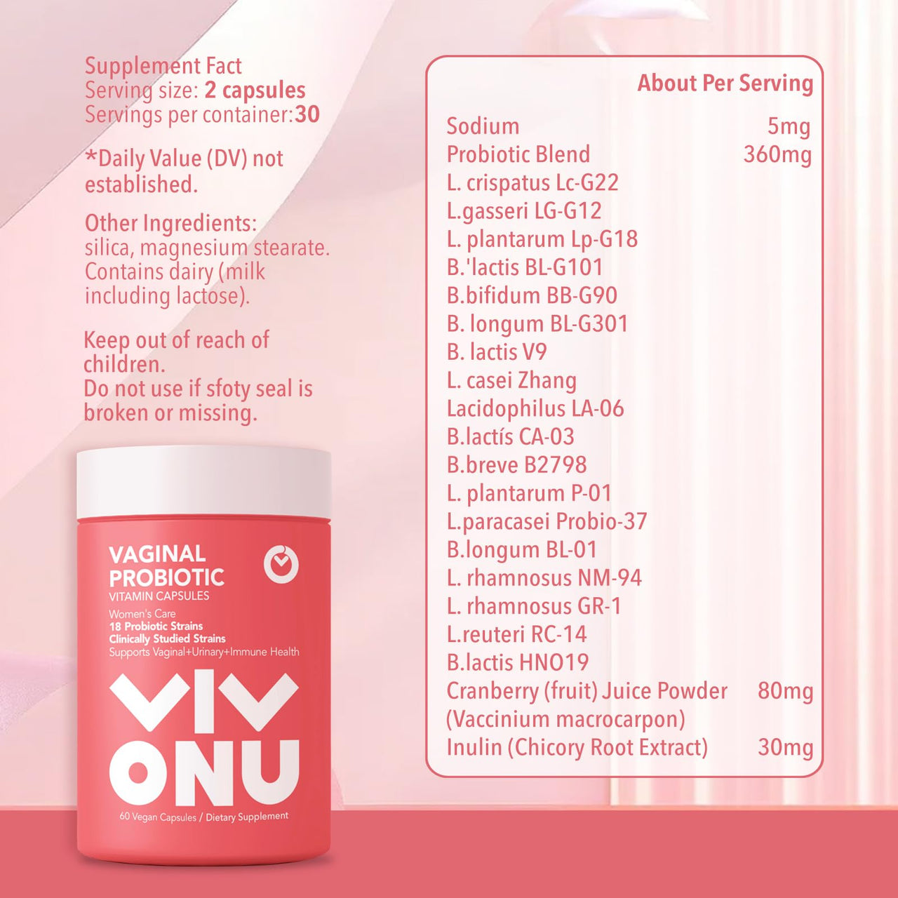 VivoNu Women's Probiotic,Prebiotics & Lactobacillus Probiotic Blend,60 Billion CFUs,18 Strains,Help Women's Health,Boost Immune,Digestive,Gut,Promote Healthy Vaginal Odor & Vaginal Flora