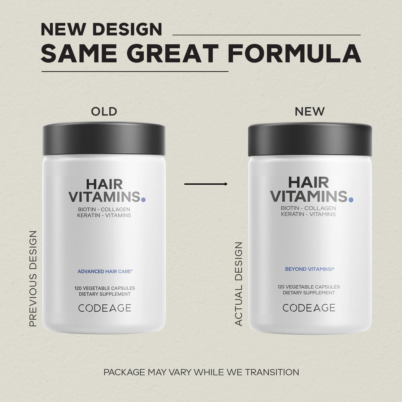 Codeage Hair Vitamins 10000 mcg Biotin, Keratin, Collagen, Vitamin A, B12, C, D3, E, Zinc, Turmeric, Probiotics, Enzymes, Inositol - Hair Care Support - Healthy Hair Supplement Pills - 2 Pack