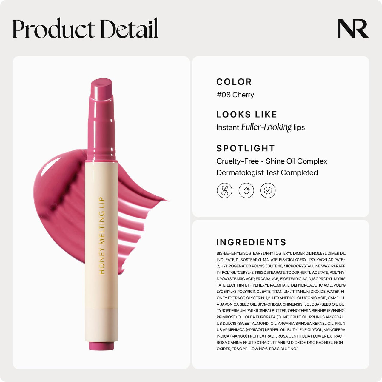 Nature Republic HONEY MELTING LIP (08 DARK CHERRY CHOUX) SOFT LIP STICK, Hydrating Gloss, Moisturizing balms, Sheer tint, Shine & Nude, Glowy Finish, korean make up