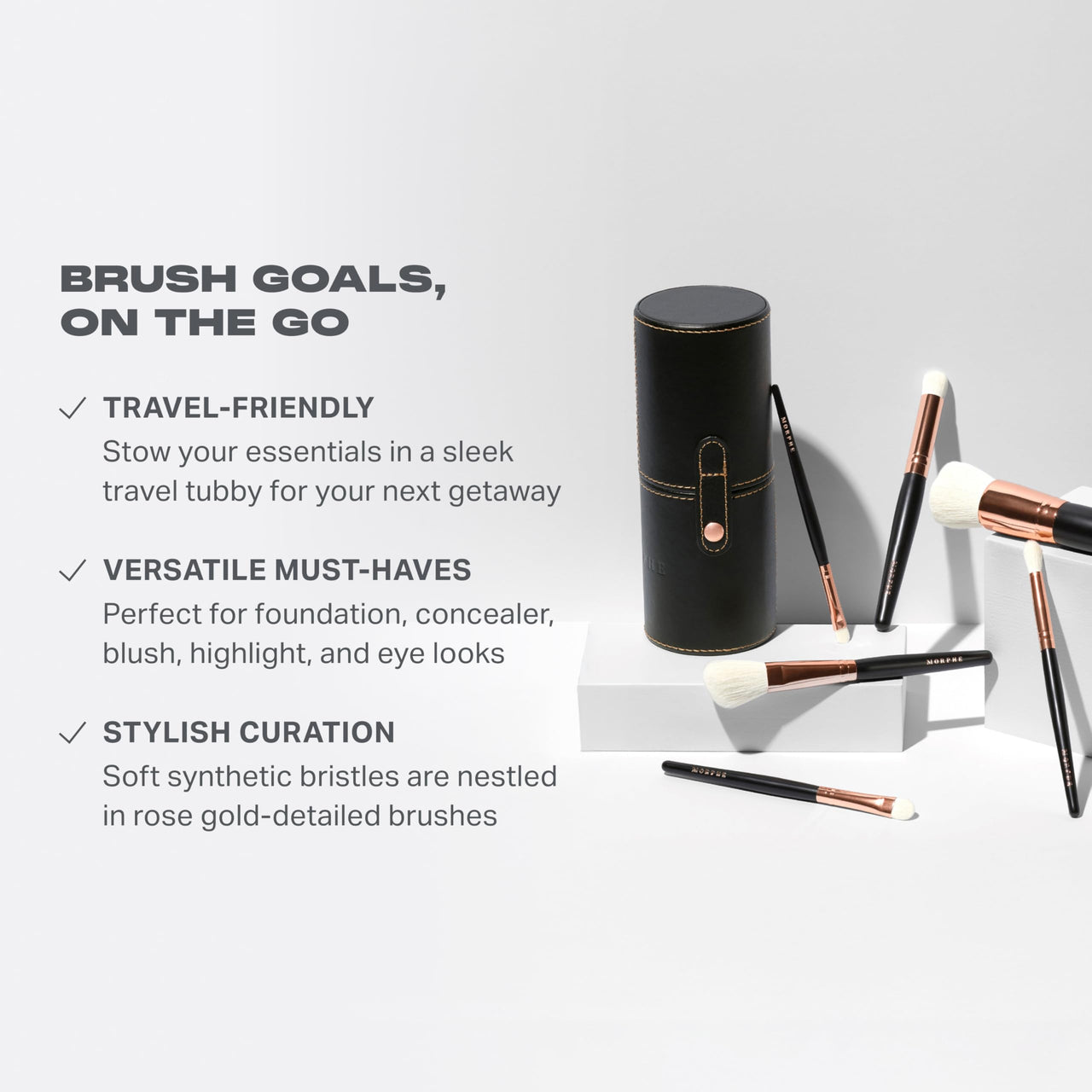 Morphe Rose Away Makeup Brushes - 6 Piece Makeup Brush Set of Eye and Face Brushes - Made with Synthetic Bristles and Includes Makeup Brush Case (6 Count)