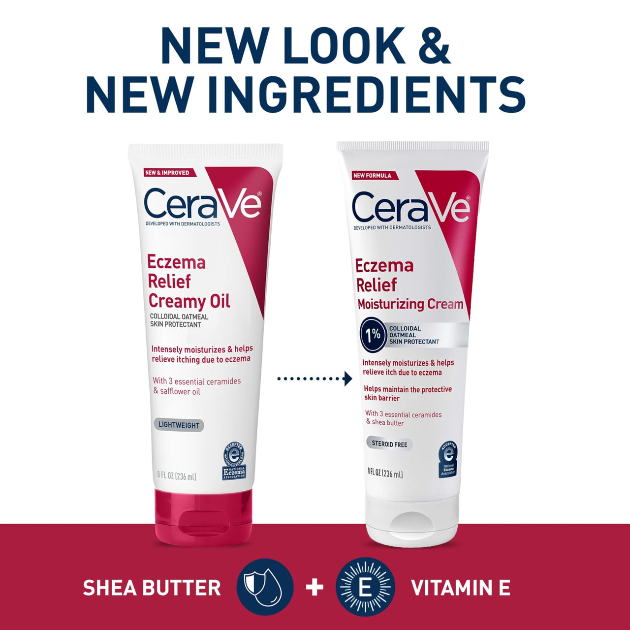 CeraVe Eczema Relief Moisturizing Cream with Colloidal Oatmeal, Shea Butter & Vitamin E For Dry Skin & Itchy Skin Relief, Steroid Free & Paraben Free, 8oz