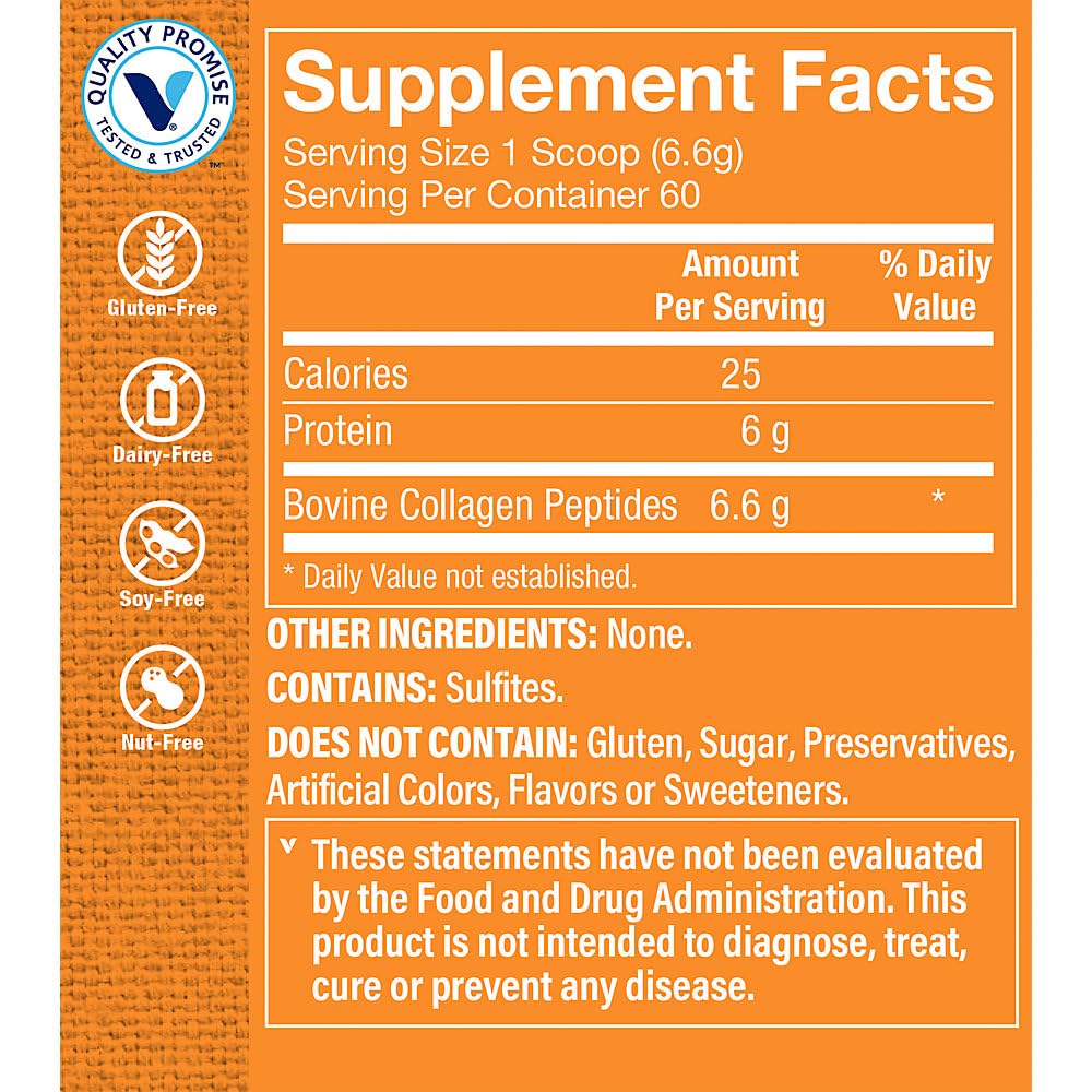 The Vitamin Shoppe Collagen Peptides Powder - Unflavored, Promotes Healthy Hair, Skin, Joint & Nails - from Grass Fed Bovine, Gluten Free Natural Peptide (14 Ounces Powder)