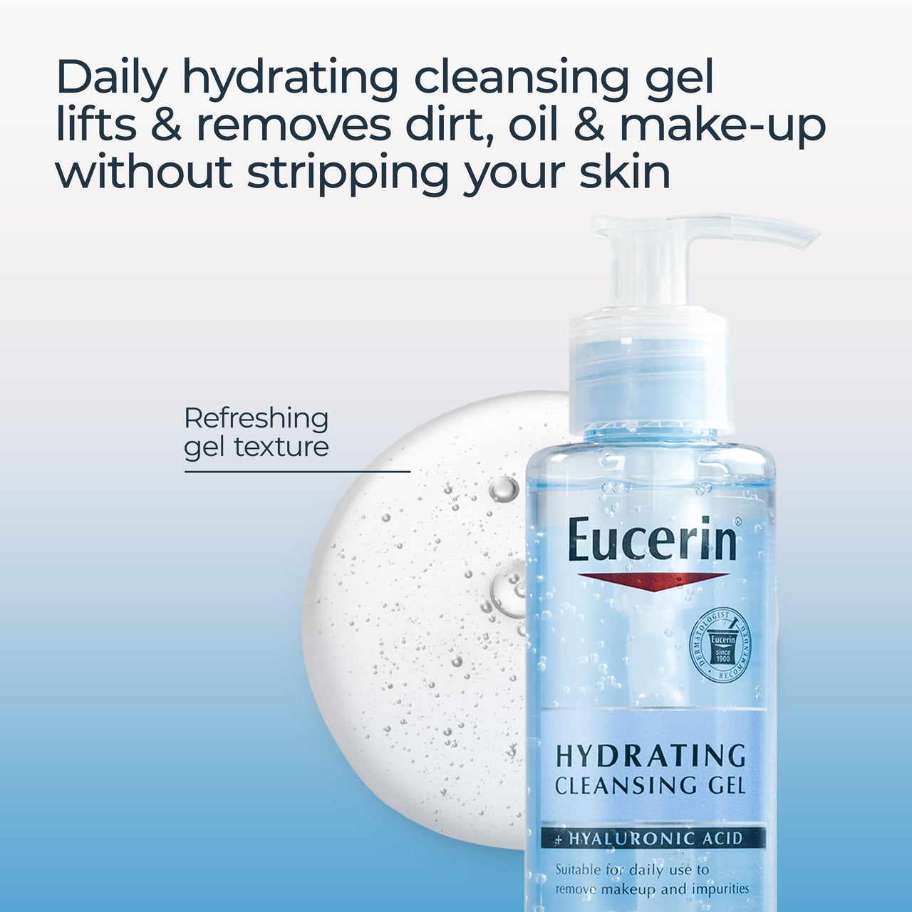 Eucerin Hydrating Cleansing Gel, Daily Face Wash And Makeup Remover Formulated With Hyaluronic Acid, 6.8 Fl Oz Bottle