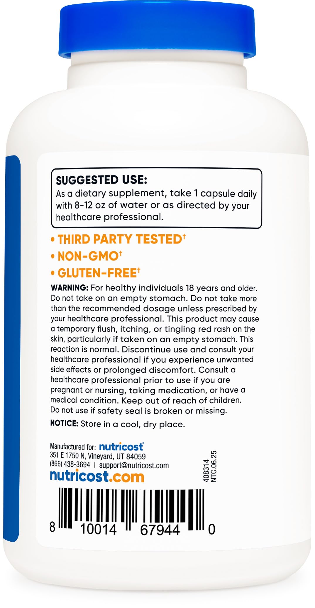 Nutricost Niacin (Vitamin B3) 500mg, 240 Capsules - with Flushing, Non-GMO, Gluten Free