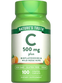 Thumbnail for Nature's Truth Vitamin C with Rose Hips and Bioflavonoids | 500mg | 100 Caplets | Vegan, Non-GMO & Gluten Free