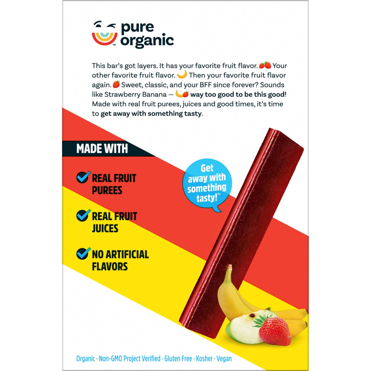 Pure Organic, Layered Fruit Bars, Strawberry Banana, Gluten Free and Vegan Fruit Snacks, 6.2oz Box (12 Count)