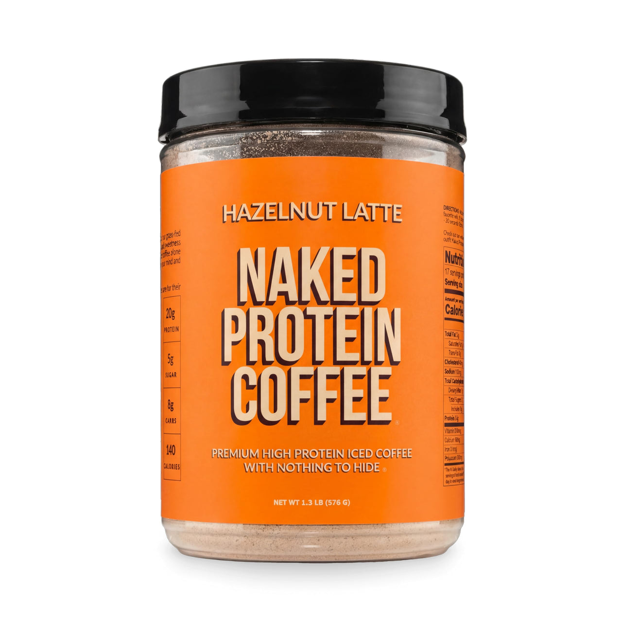NAKED Hazelnut Latte Protein Coffee - Premium Colombian Iced Coffee Protein Shake Drink, Delicious Keto Friendly and Gluten Free, 17 Servings