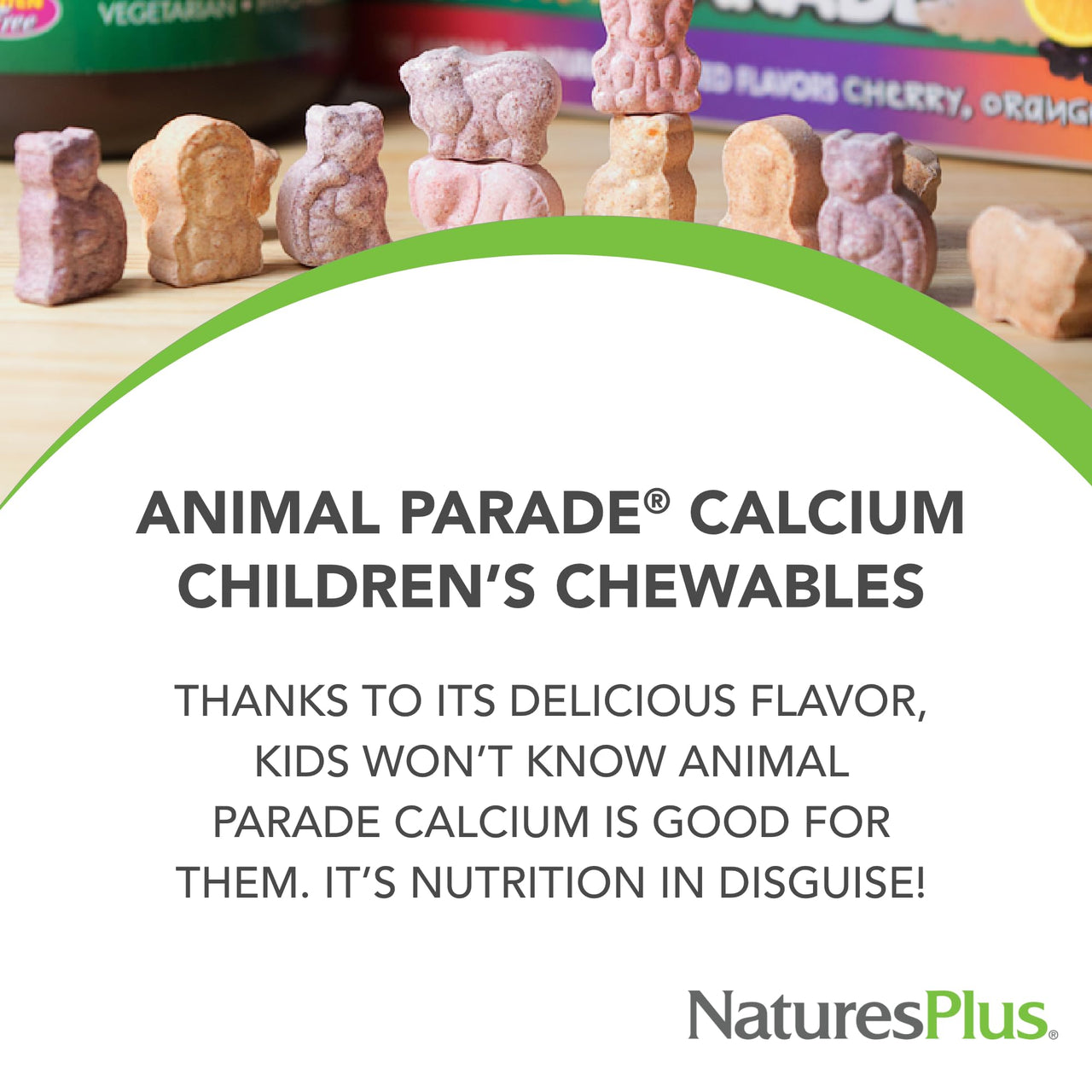 NaturesPlus Animal Parade Calcium, Vanilla Sundae Flavor - 135 Animal-Shaped Chewable Tablets - Vegan, Gluten Free - 45 Servings