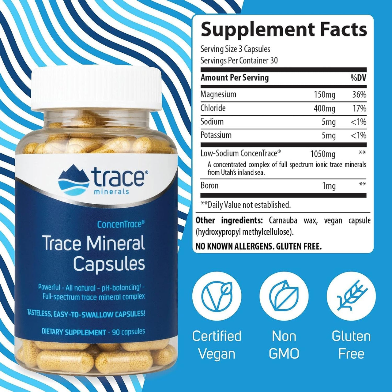Trace Minerals ConcenTrace Trace Mineral Capsules - ConcenTrace Capsules for Overall Health - Bone Strength, Muscle Recovery & Energy Support - Gluten-Free & Vegan - 90 Count (30 Servings)
