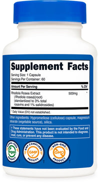 Thumbnail for Nutricost Rhodiola Rosea 500mg, 60 Vegetarian Capsules - Gluten Free and Non-GMO Rhodiola Rosea Supplement