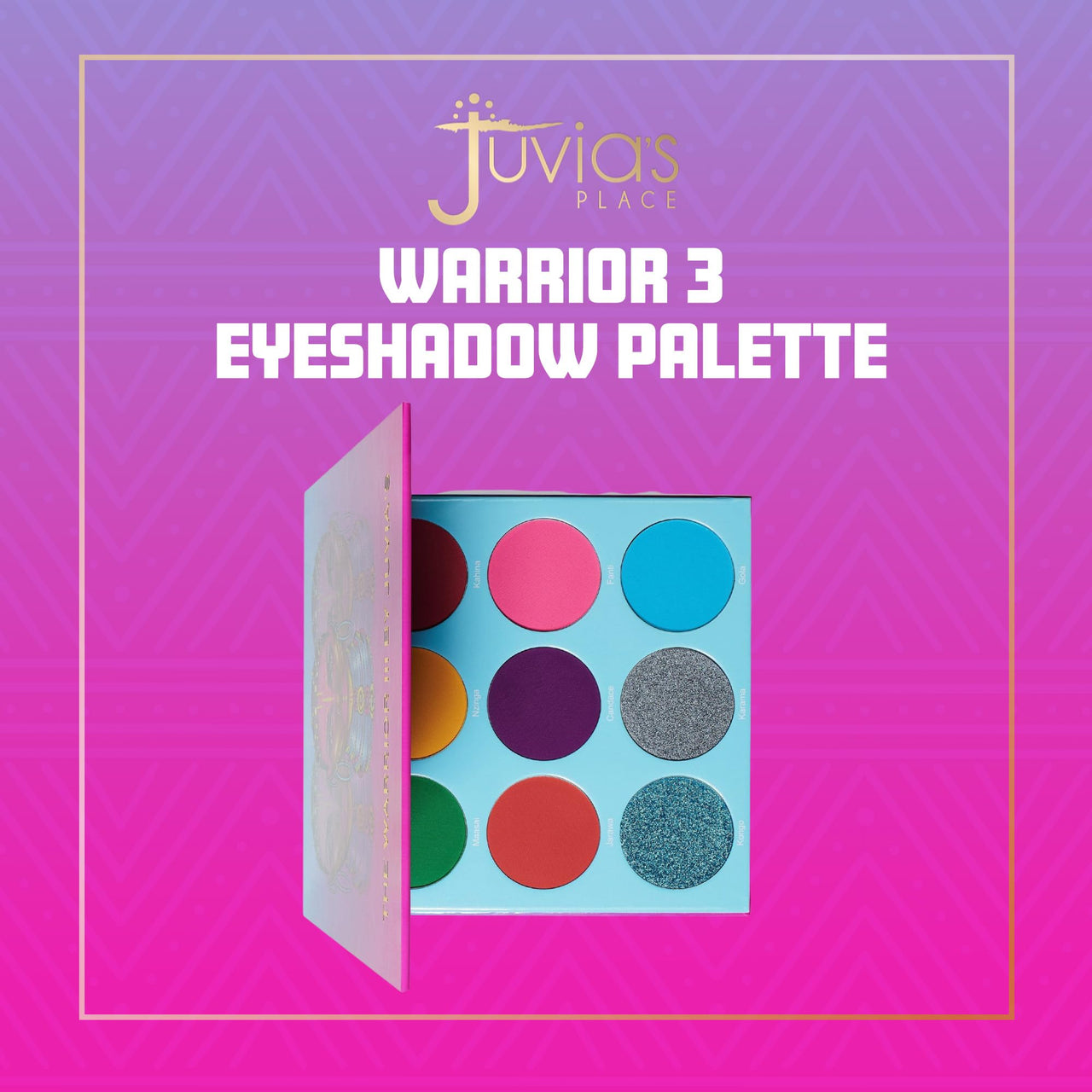 Juvia's Place Palette The Warrior III - Deep Emerald Green, Red, Violet, Cerulean Blue, Shades of 9, Pigmented Makeup Palette Eye Color & Shine