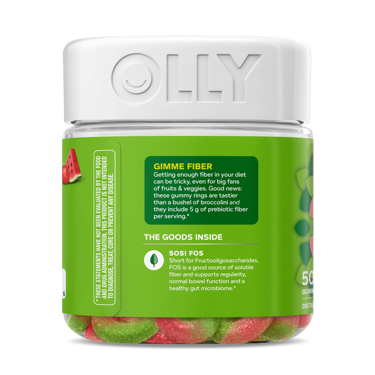 OLLY Fiber Gummy Rings, 5g Prebiotic Fiber, FOS (Fructo-oligosaccharides), Digestive Support, Berry Melon 50ct