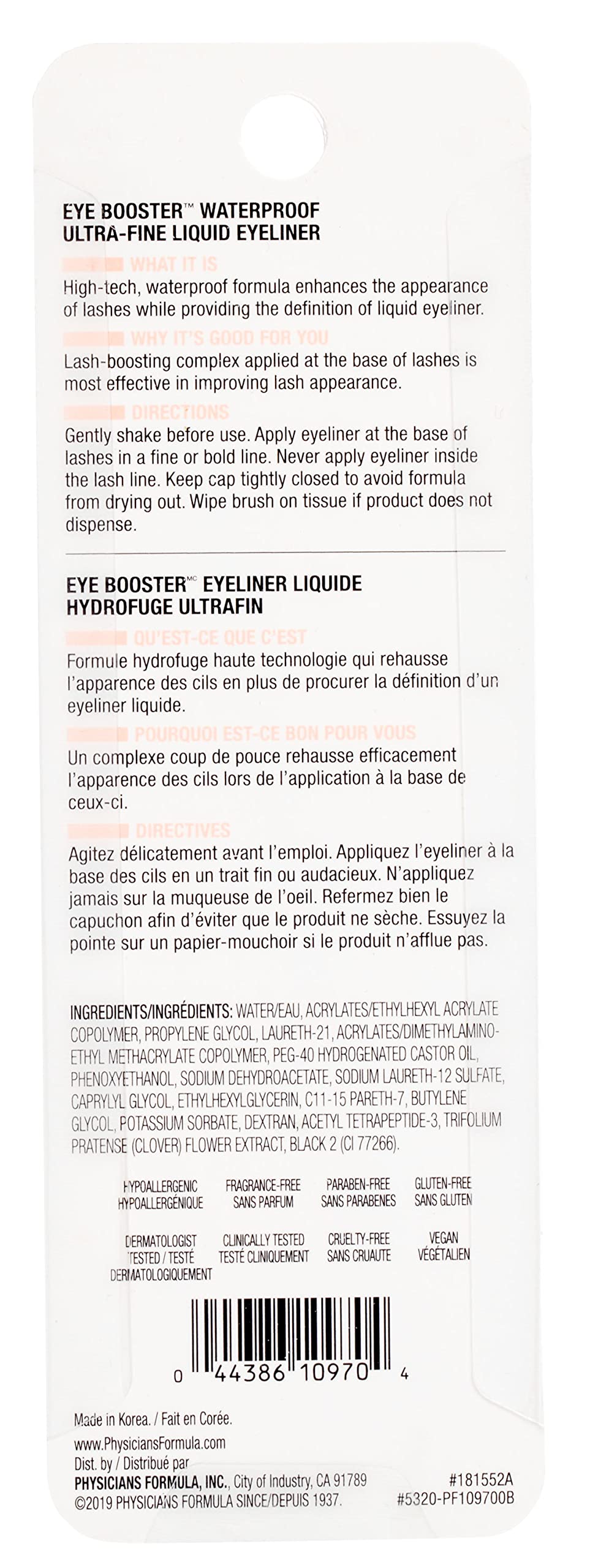 Physicians Formula Eye Booster, Lash-Enhancing 2-in-1 Eyeliner Serum, Dermatologist Approved, Hypoallergenic, Cruelty-Free & Vegan - Blackest Black