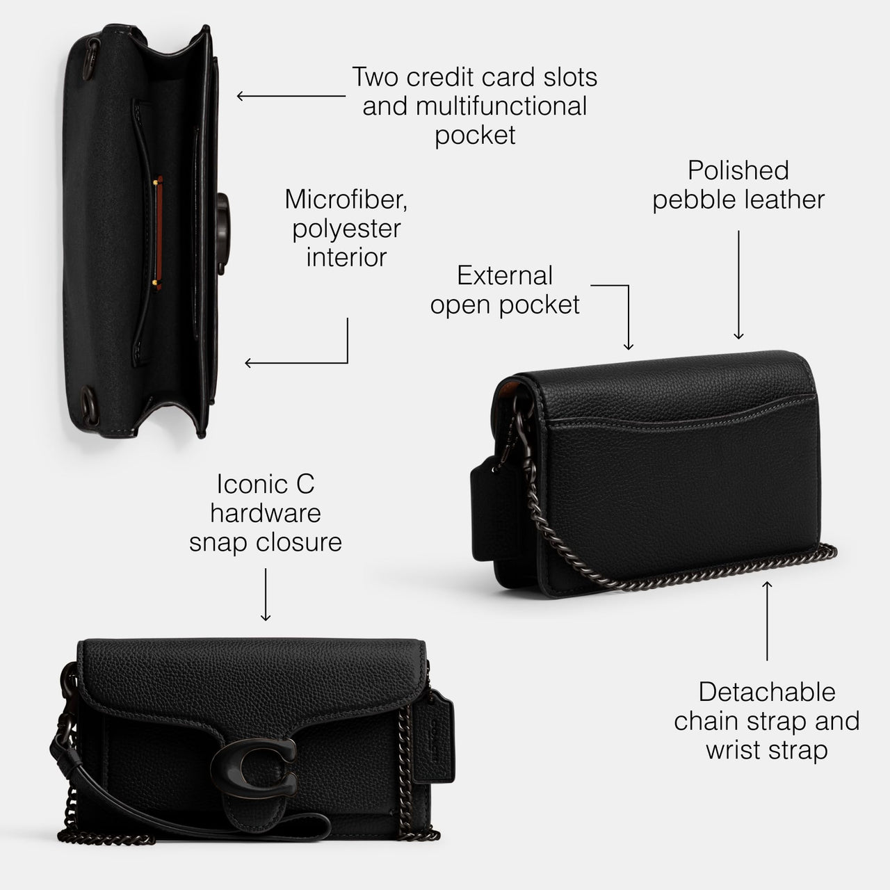 COACH Polished Pebble Tabby Wristlet Black One Size