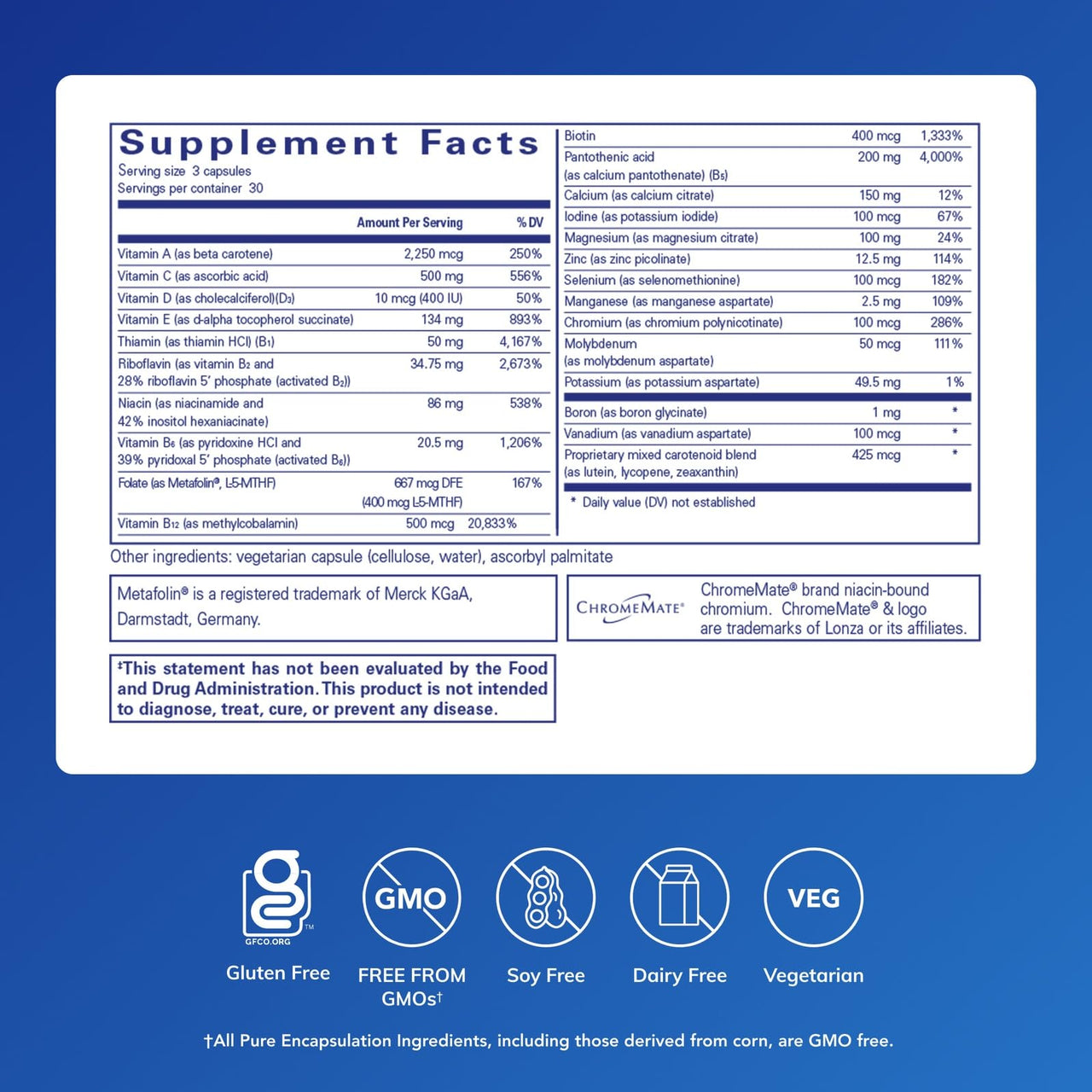 Pure Encapsulations Nutrient 950 Without Copper & Iron | Hypoallergenic Multi-Vitamin/Mineral Formula for Optimal Health* | 90 Capsules