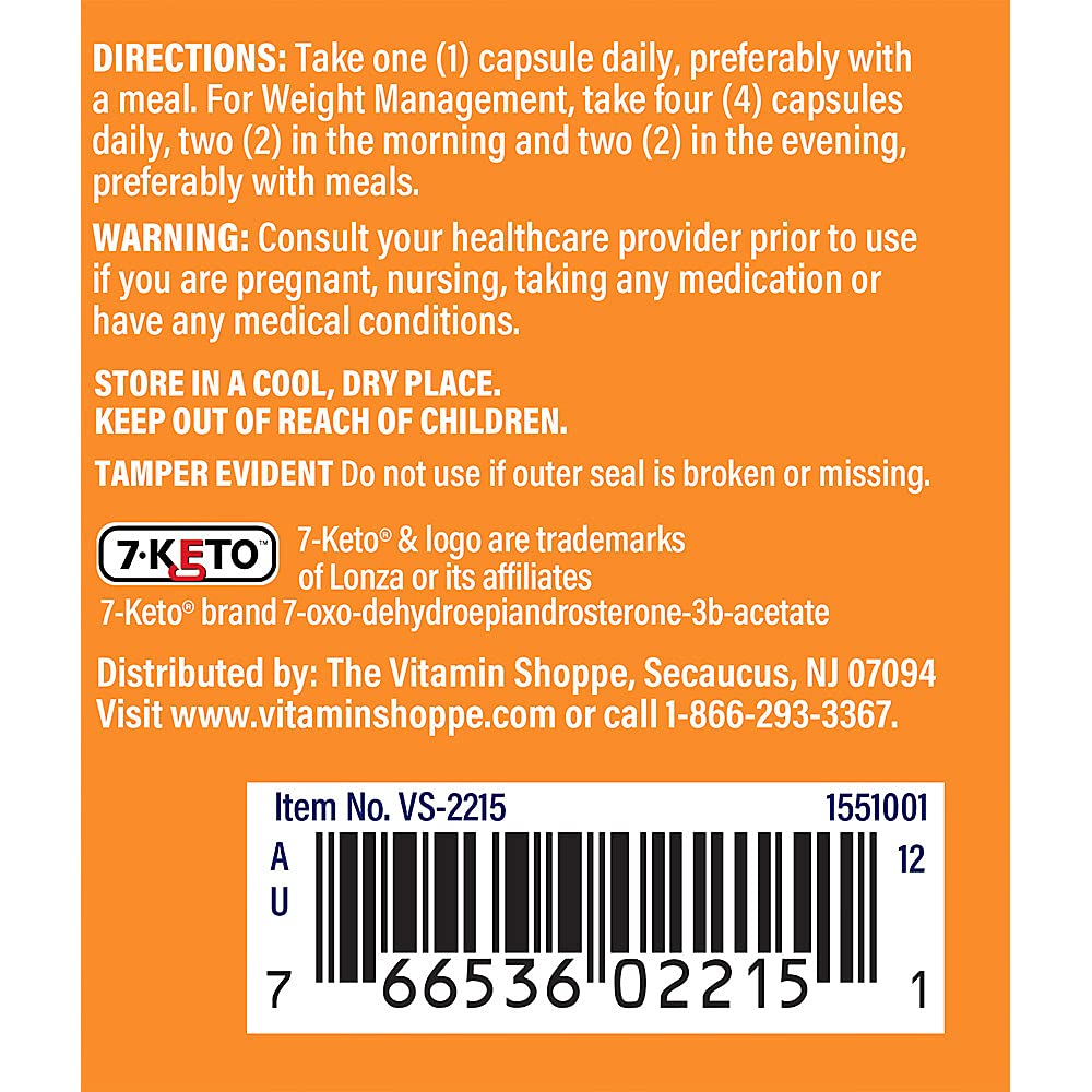 The Vitamin Shoppe 7-Keto Promotes Fat Metabolism, Can Used (60 Capsules)