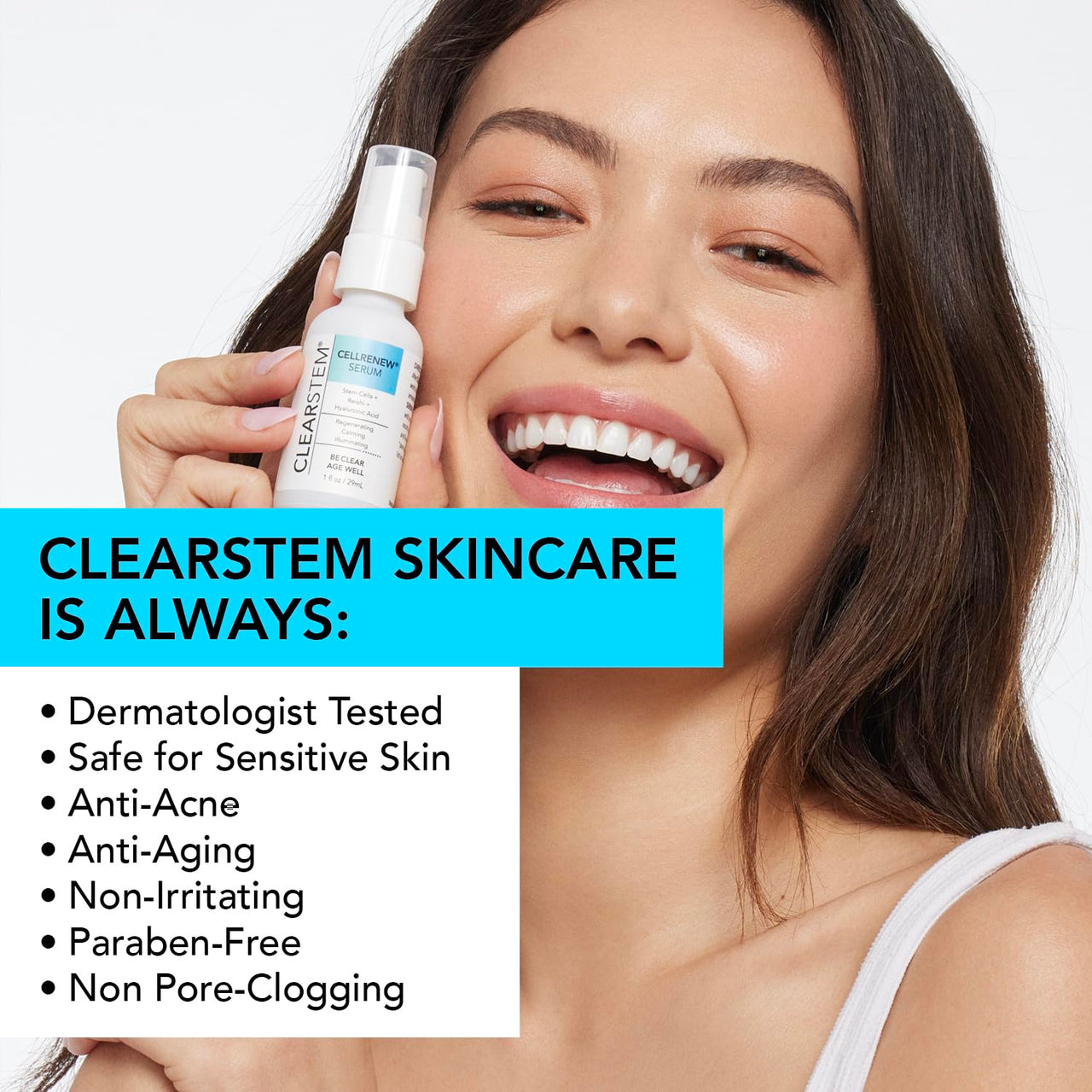 CLEARSTEM - CELLRENEW - Collagen Stem Cell Serum - Acne + Youthful Skin Face Serum - Hyaluronic Acid, Reishi, Aloe Vera - Facial Skin Care Products - Vegan, Gluten Free, Cruelty Free - 1 fl oz / 29ml