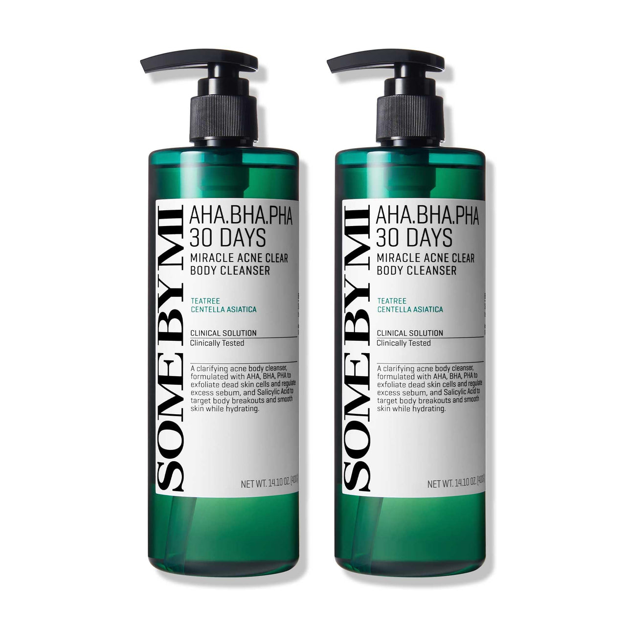 SOME BY MI AHA BHA PHA 30 Days Miracle Acne Clear Body Cleanser - Pack of 2 - Mild Exfoliating Daily Acne Body Wash for Acne Prone Skin - Deep Cleanses Back Acne and Sebum - Korean Skin Care