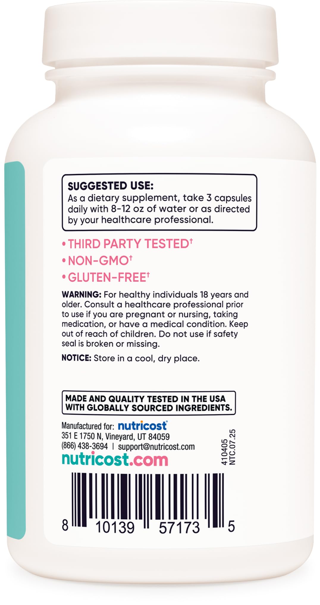 Nutricost Calcium (600mg) + Vitamin D3 (12.5mcg) for Women, 180 Capsules - Vegan, Non-GMO, Gluten Free - 60 Servings