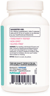Thumbnail for Nutricost Calcium (600mg) + Vitamin D3 (12.5mcg) for Women, 180 Capsules - Vegan, Non-GMO, Gluten Free - 60 Servings