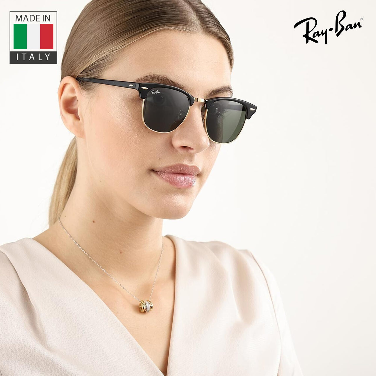 Ray-Ban RB3016 CLUBMASTER CLASSIC Square Shaped Non-Polarized Sunglasses for Men & Women – Includes Official RAYBAN Eyewear Kit – Ideal Formal & Casual Wear Sunglasses – G-15 Green Lens