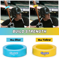 Thumbnail for CIGITDT 2 Pack Baseball and Softball Bat Weights - 16 oz Baseball Donuts for Adult + Youth Baseball Accessories- Fits All Standard Bats-Yellow & Blue