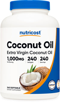 Thumbnail for Nutricost Coconut Oil Softgels (1000mg) 240 Softgels - Extra Virgin Coconut Oil - Gluten Free and Non-GMO