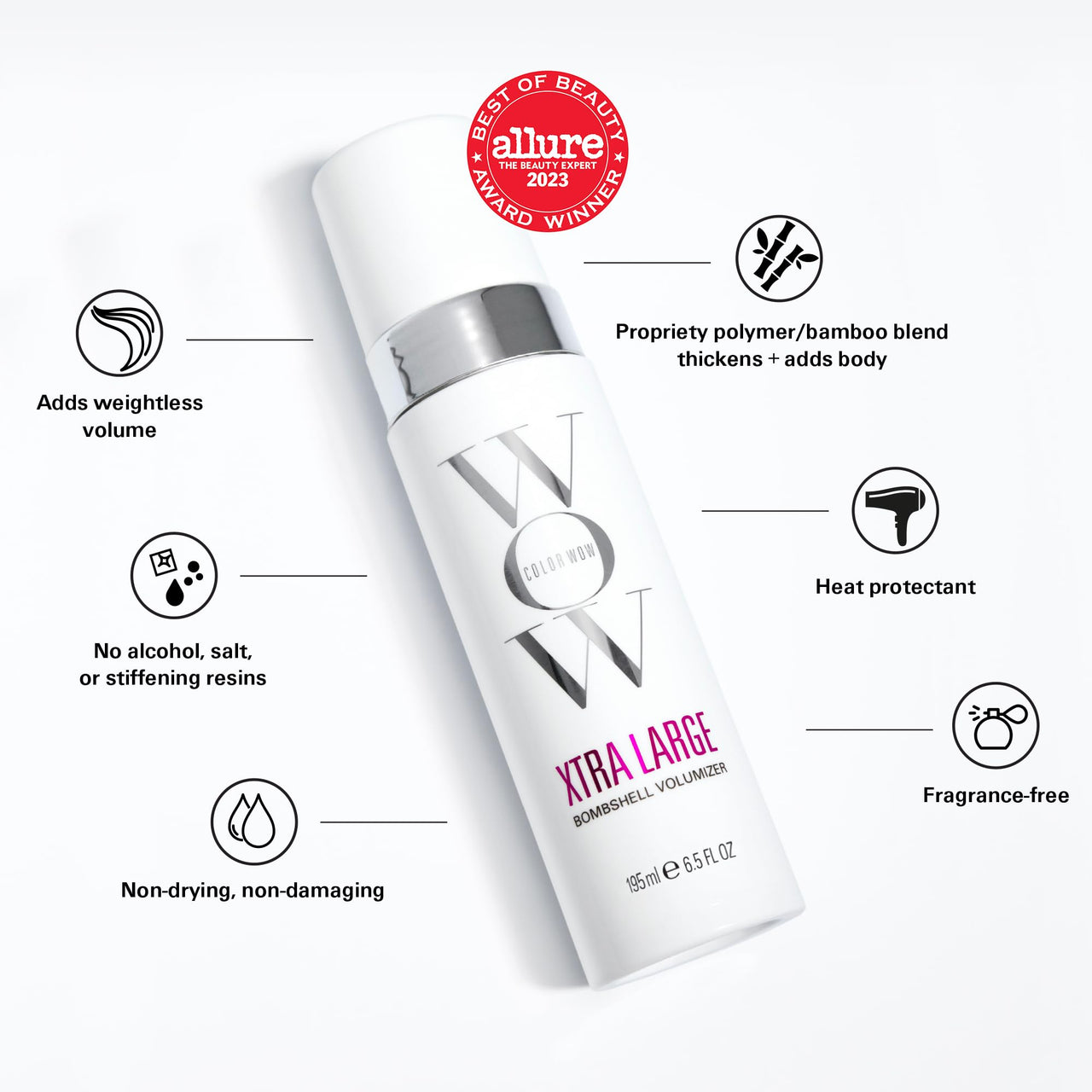 COLOR WOW Xtra Large Bombshell Volumizer, 6.5 fl oz â€“ New Alcohol-Free Technology for Lasting Volume and Thickness