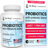 Thumbnail for Dr. Berg Probiotic Supplement (60 Billion CFUs) - Helps Ease Occasional Constipation, Diarrhea, Gas & Bloating* - Pre and Probiotics for Digestive Health - 30 Probiotic Capsules