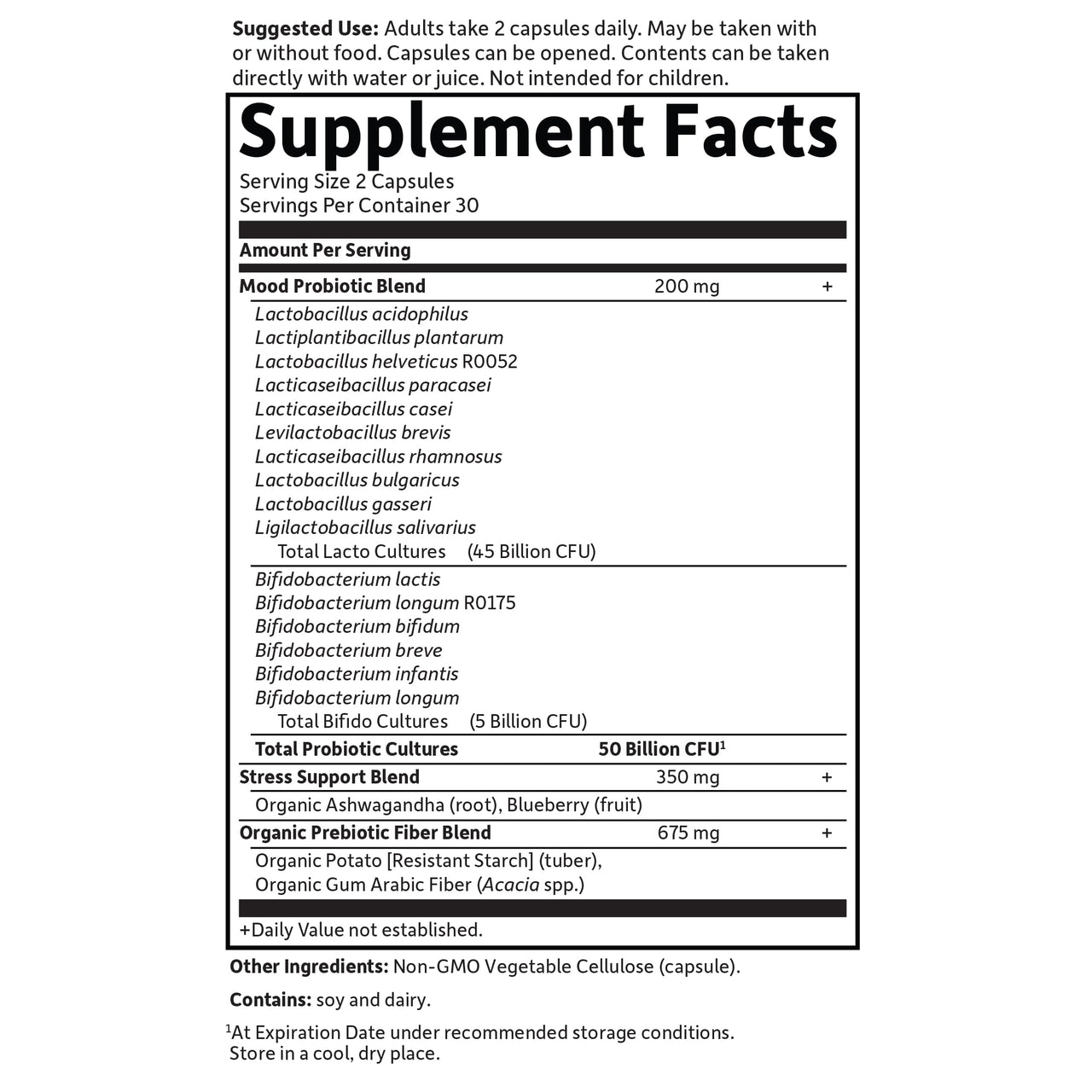 Garden of Life Probiotics Mood+ Dr Formulated Acidophilus Probiotic Supplement - Promotes Emotional Well-Being, Relaxation and Digestive Balance - Ashwagandha for Stress Management, 60 Veggie Caps